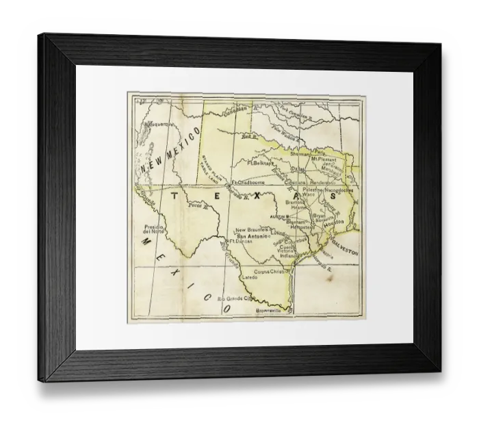 Framed Print : Texas map 1876 Framed Print : Texas map 1876