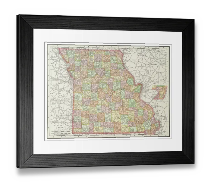 Framed Print : Map of the state of Missouri, USA 1899 Framed Print : Map of the state of Missouri, USA 1899