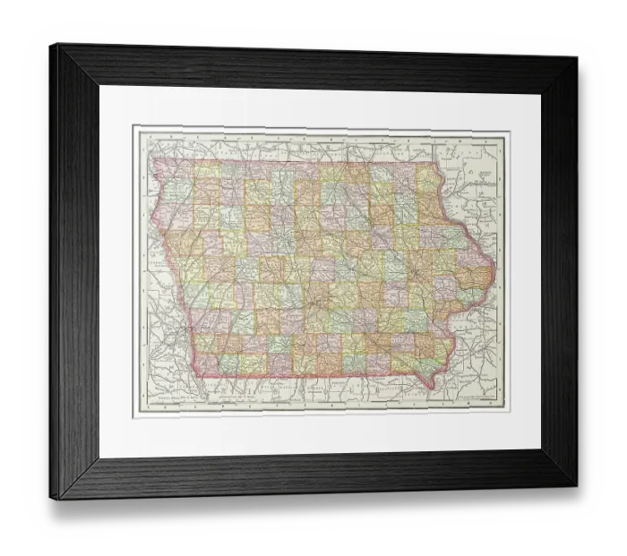Framed Print : Map of the state of Iowa, USA 1899 Framed Print : Map of the state of Iowa, USA 1899