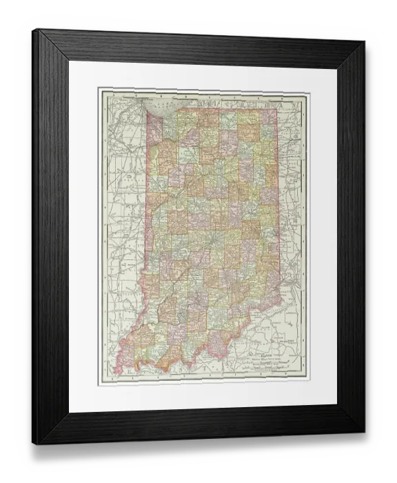 Framed Print : Map of the state of Indiana, USA 1899 Framed Print : Map of the state of Indiana, USA 1899