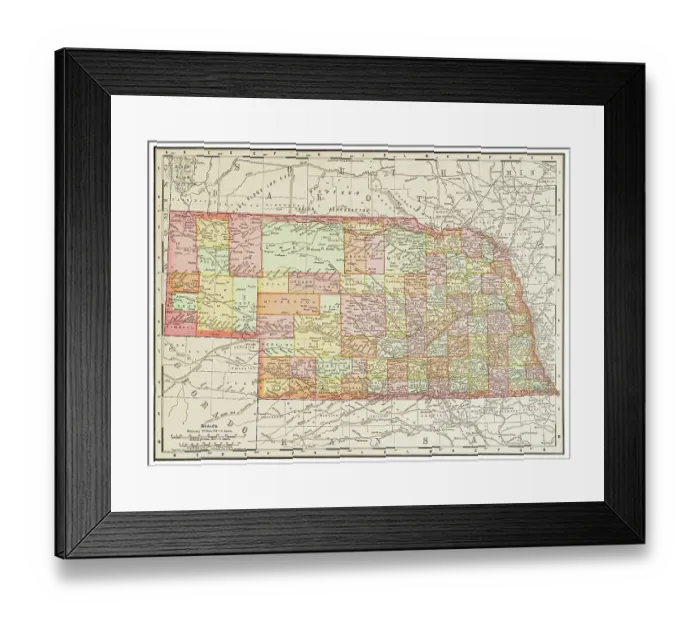 Framed Print : Map of the state of Nebraska, USA 1899 Framed Print : Map of the state of Nebraska, USA 1899