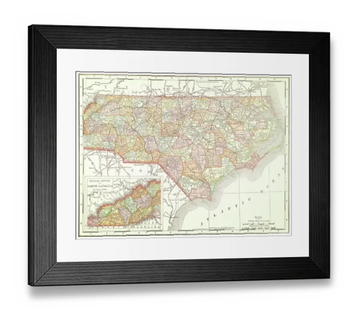 Framed Print : Map of the state of South Carolina, USA 1899