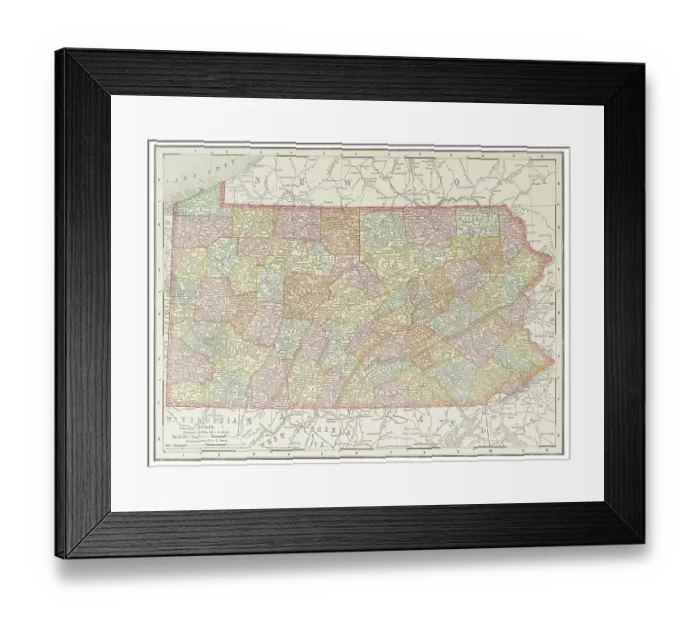 Framed Print : Map of the state of Pennsylvania, USA 1899 Framed Print : Map of the state of Pennsylvania, USA 1899