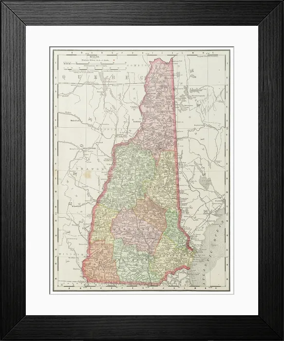Framed Print : Map of the New Hampshire, United States 1899