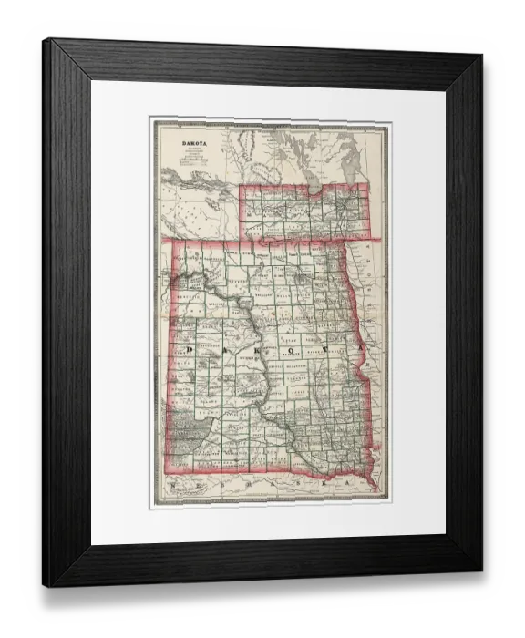 Framed Print : Map of the state of Dakota (before division), USA 1883 Framed Print : Map of the state of Dakota (before division), USA 1883