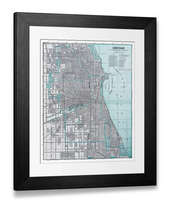 Framed Print : Map of Chicago 1892 Framed Print : Map of Chicago 1892