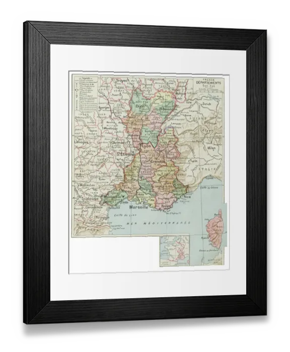 Framed Print : France south east regions map 1887 Framed Print : France south east regions map 1887
