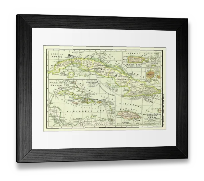 Framed Print : Cuba West Indies map 1898 Framed Print : Cuba West Indies map 1898