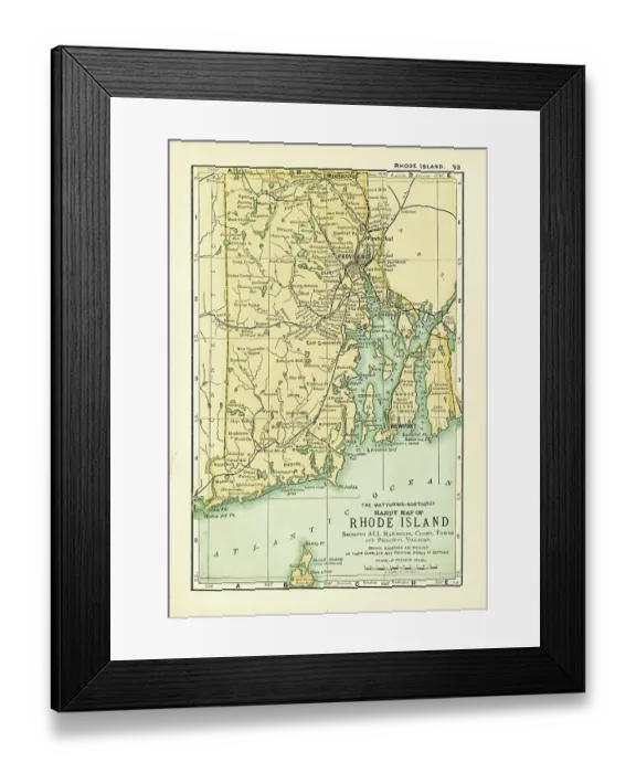 Framed Print : Rhode Island map 1898 Framed Print : Rhode Island map 1898