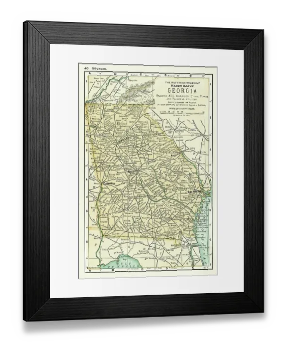 Framed Print : Georgia map 1898 Framed Print : Georgia map 1898