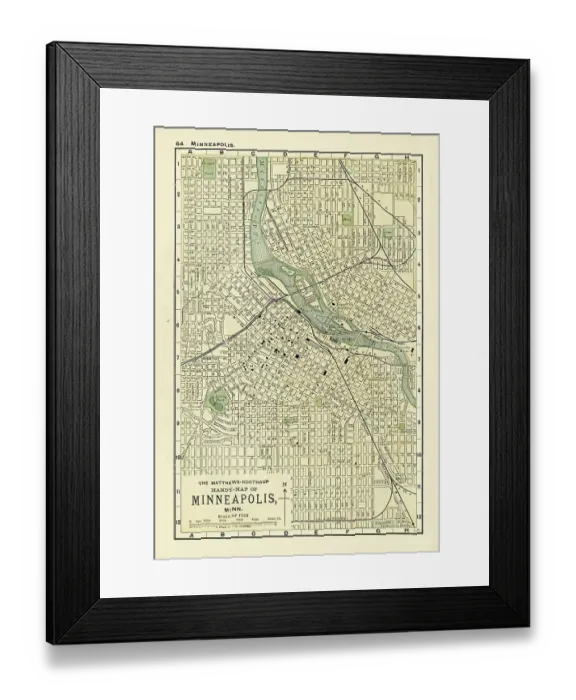 Framed Print : Minneapolis map 1898 Framed Print : Minneapolis map 1898