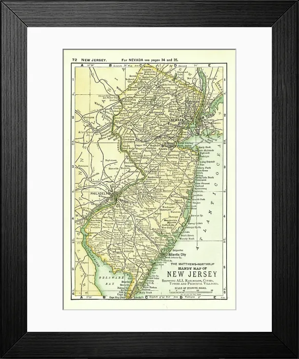 Framed Print : New Jersey map 1898 Framed Print : New Jersey map 1898