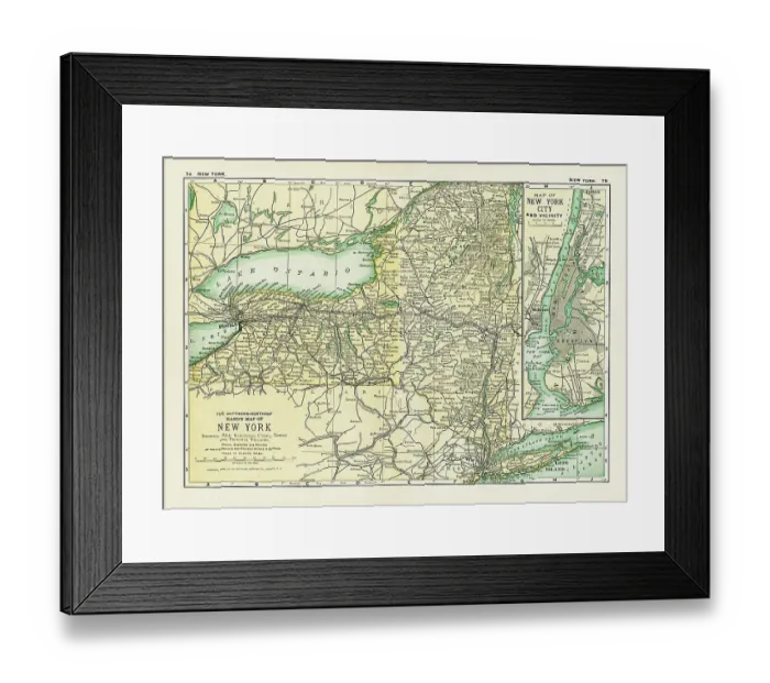 Framed Print : New York Sate map 1898 Framed Print : New York Sate map 1898