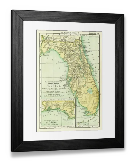 Framed Print : Florida USA map 1898 Framed Print : Florida USA map 1898