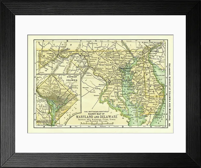 Framed Print : Maryland Delaware USA map 1898 Framed Print : Maryland Delaware USA map 1898