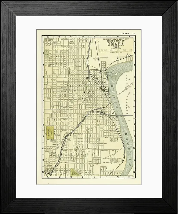 Framed Print : Omaha Nebraska map 1898 Framed Print : Omaha Nebraska map 1898