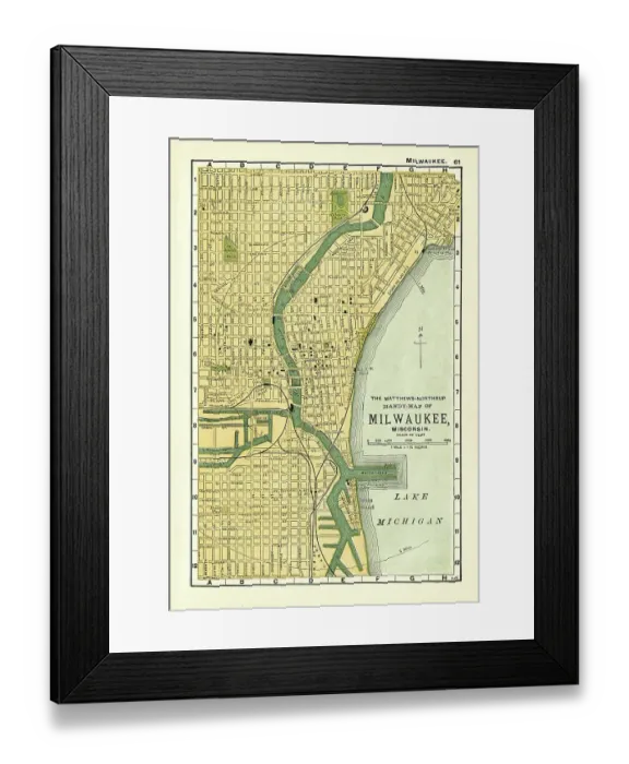 Framed Print : Milwaukee USA map 1898 Framed Print : Milwaukee USA map 1898