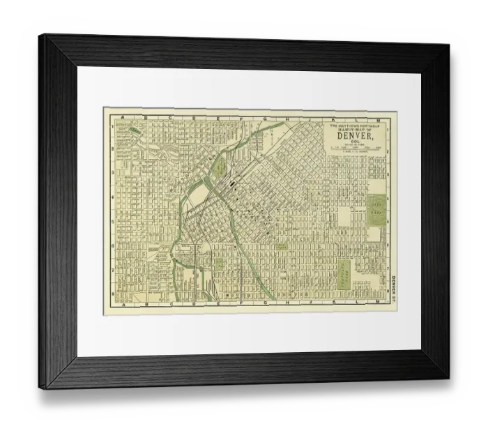 Framed Print : Denver Colorado map 1898 Framed Print : Denver Colorado map 1898