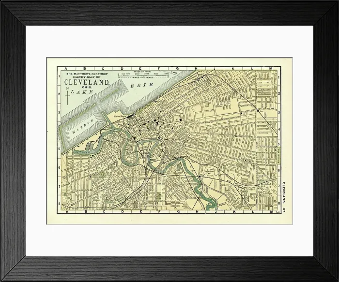 Framed Print : Cleveland map 1898 Framed Print : Cleveland map 1898