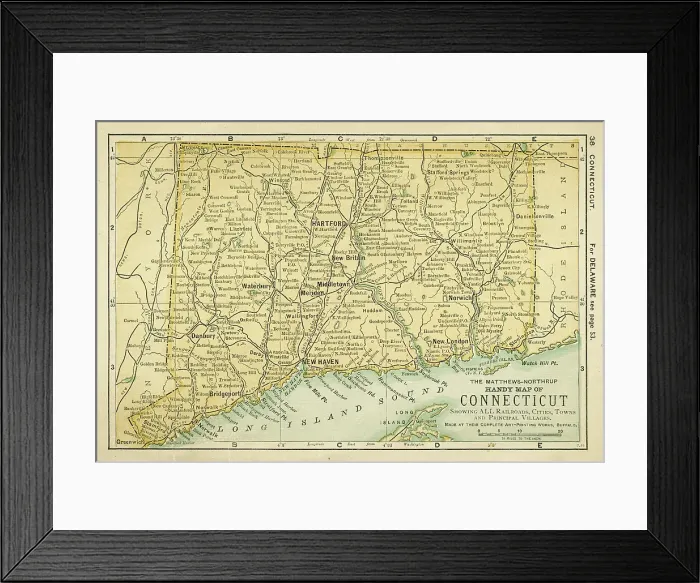 Framed Print : Connecticut USA map 1898 Framed Print : Connecticut USA map 1898