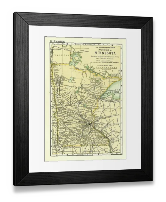 Framed Print : Minnesota state map 1898 Framed Print : Minnesota state map 1898