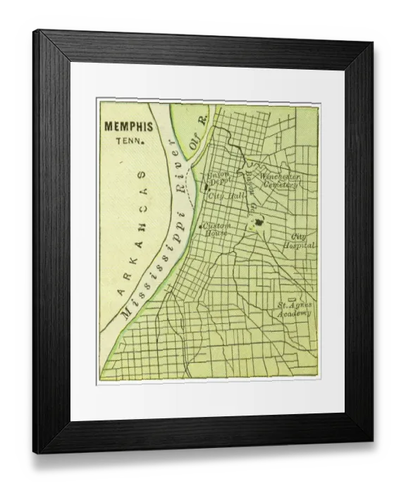 Framed Print : Map of Memphis 1899 Framed Print : Map of Memphis 1899
