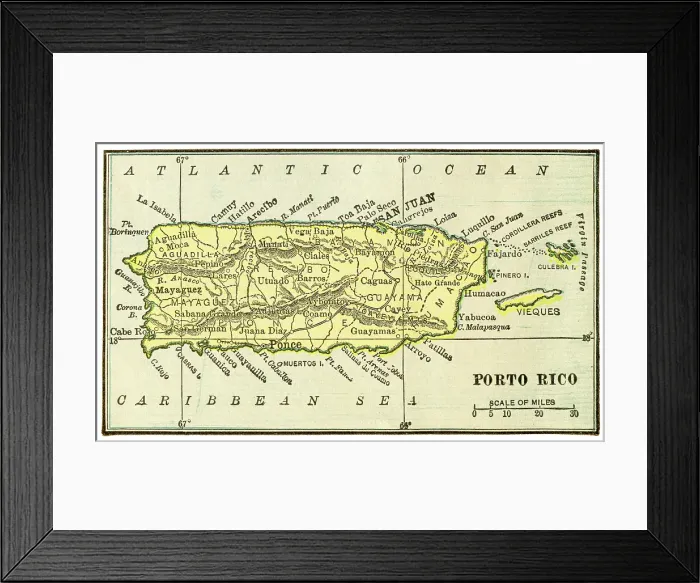 Framed Print : Map of Puerto Rico 1899 Framed Print : Map of Puerto Rico 1899