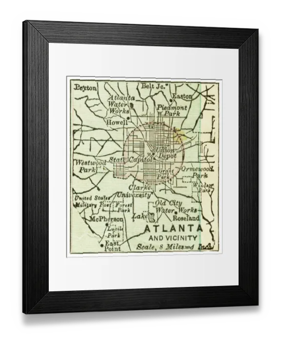 Framed Print : Atlanta City Map 1899 Framed Print : Atlanta City Map 1899