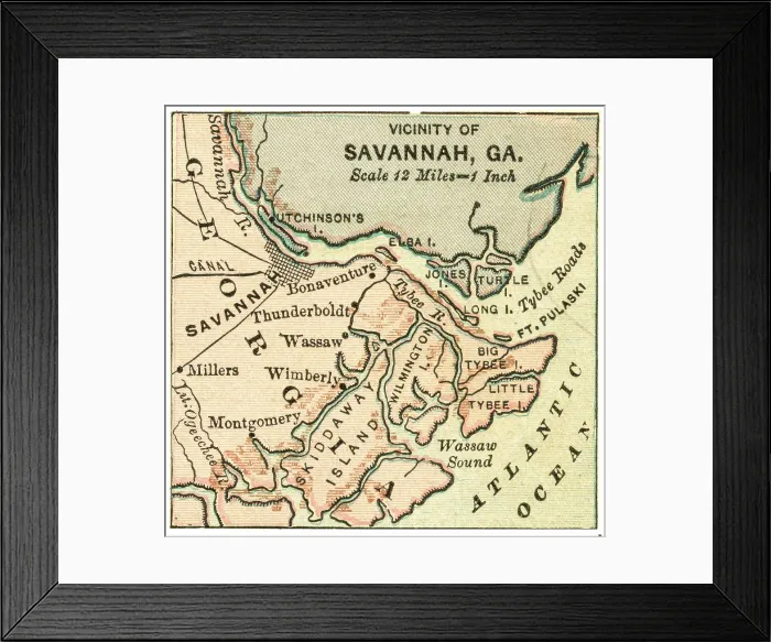 Framed Print : Map of Savannah Georgia 1899 Framed Print : Map of Savannah Georgia 1899