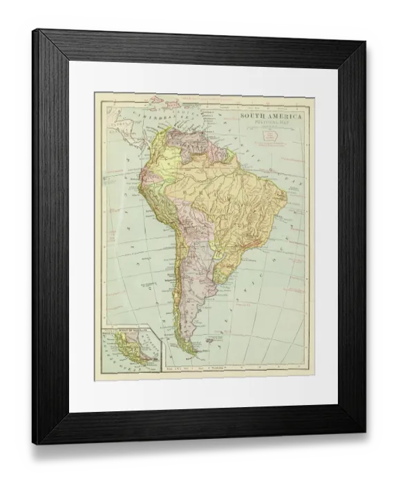 Framed Print : Map of South America 1899 Framed Print : Map of South America 1899