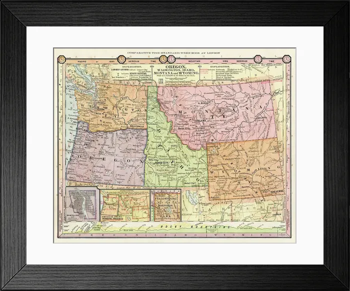 Framed Print : Map of Oregon, Idaho, Wyoming States 1886 Framed Print : Map of Oregon, Idaho, Wyoming States 1886