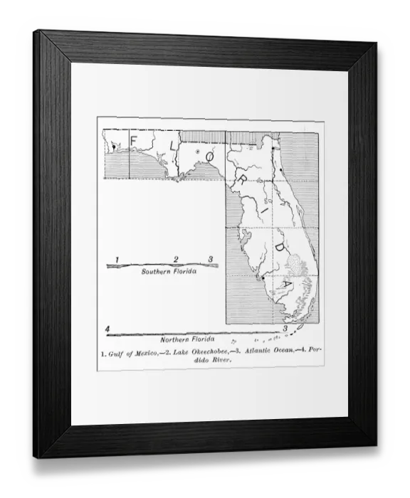 Framed Print : Florida state map 1886 Framed Print : Florida state map 1886