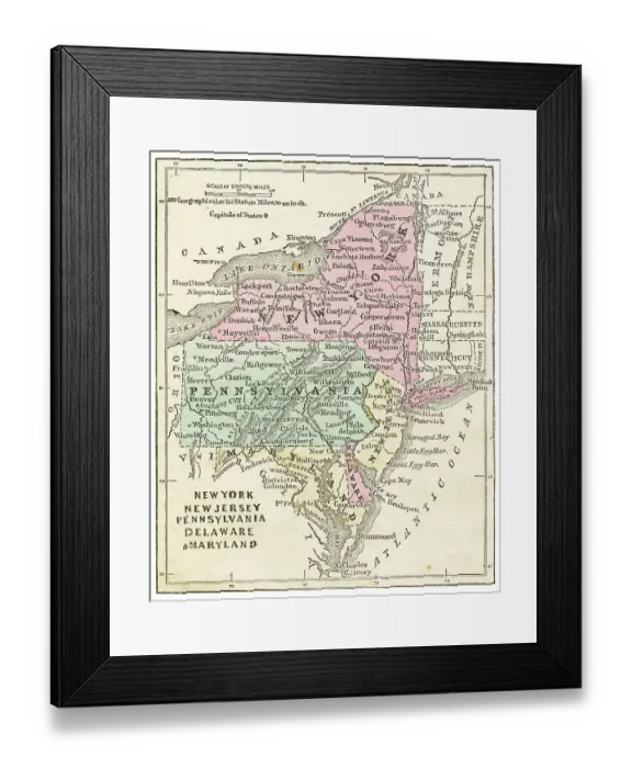 Framed Print : Map of New York, New Jersey 1871 Framed Print : Map of New York, New Jersey 1871