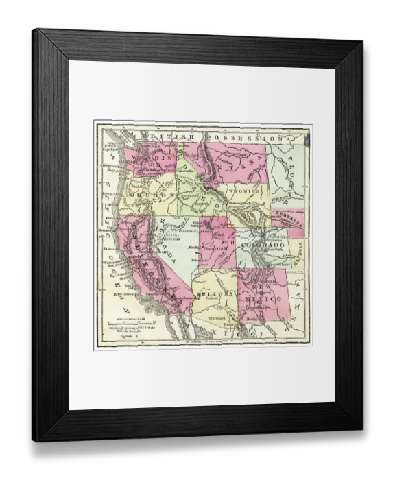 Framed Print : USA Pacific States map of 1871 Framed Print : USA Pacific States map of 1871