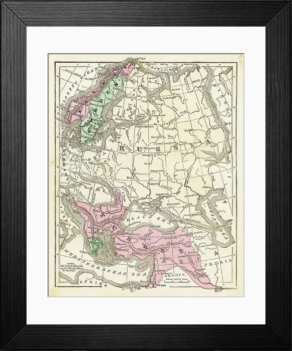 Framed Print : Map of Russia Turkey 1871 Framed Print : Map of Russia Turkey 1871