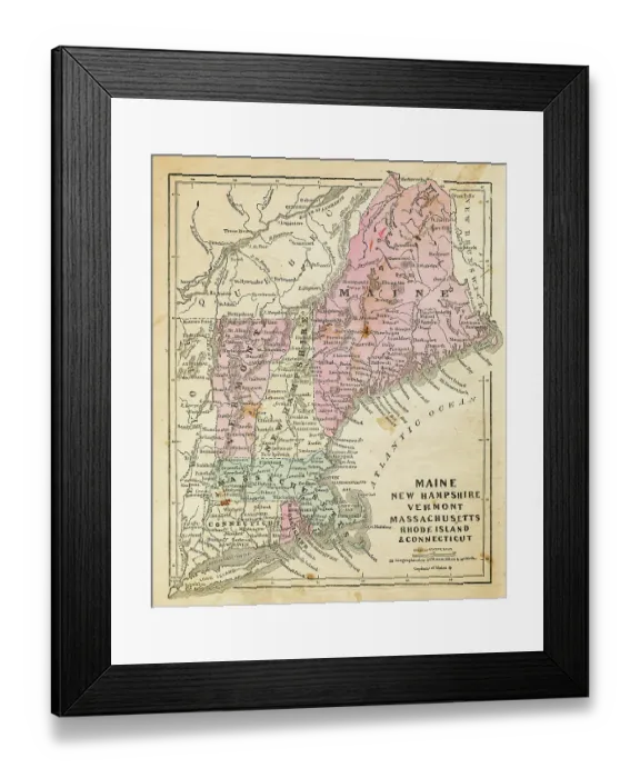 Framed Print : Map New England States 1871 Framed Print : Map New England States 1871