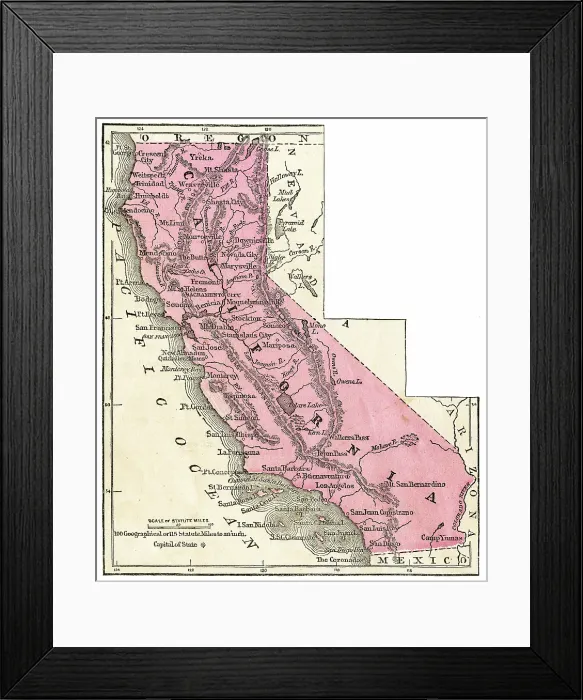 Framed Print : Map of California 1871 Framed Print : Map of California 1871