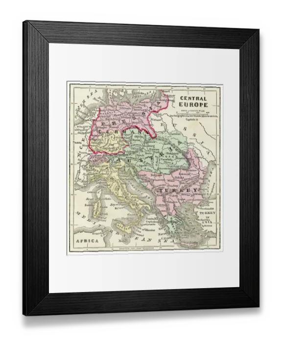 Framed Print : Map of Central Europe 1871 Framed Print : Map of Central Europe 1871