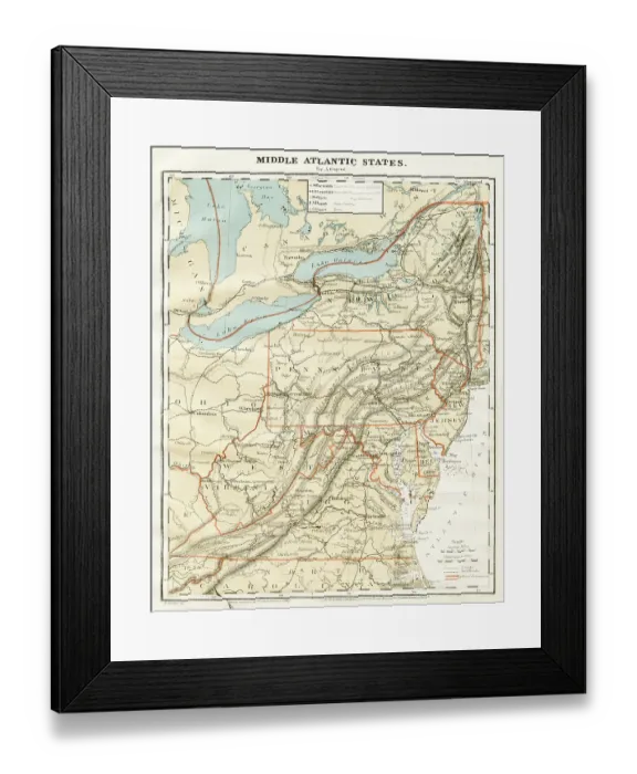 Framed Print : Map Middle Atlantic States 1868
