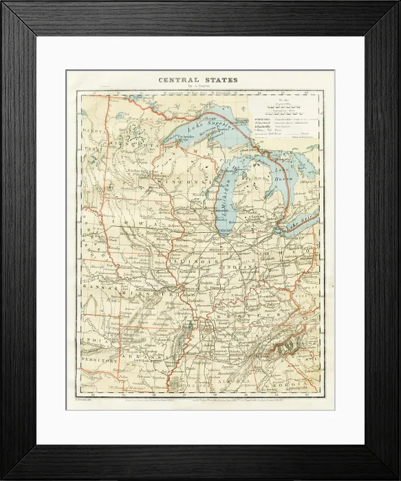 Framed Print : Map Central States 1868