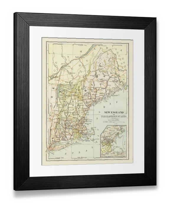 Framed Print : Map of New England 1875 Framed Print : Map of New England 1875
