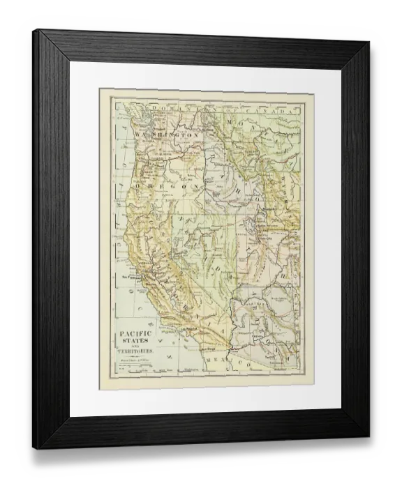 Framed Print : Map of the Pacific States 1875 Framed Print : Map of the Pacific States 1875