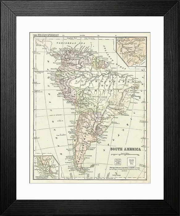 Framed Print : Map of South America 1881 Framed Print : Map of South America 1881