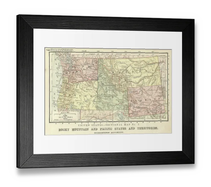 Framed Print : Rocky Mountain and Pacific states Map 1881 Framed Print : Rocky Mountain and Pacific states Map 1881