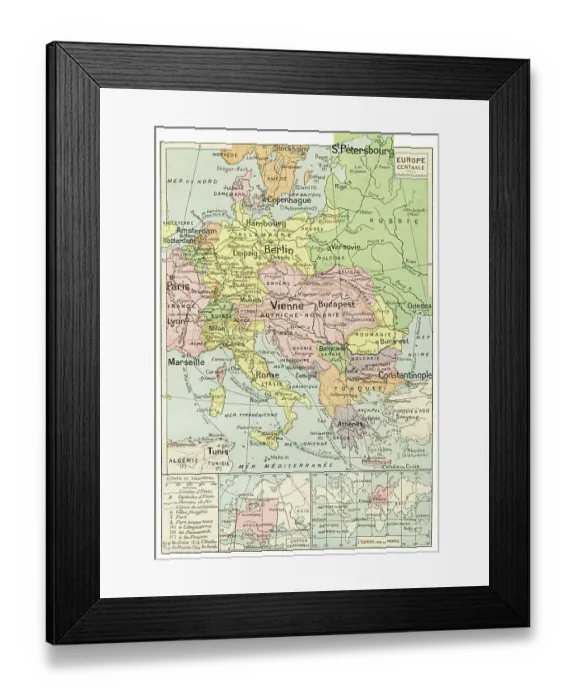Framed Print : Central Europe map 1887 Framed Print : Central Europe map 1887