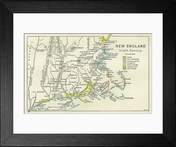 Framed Print : New England map 1895 Framed Print : New England map 1895