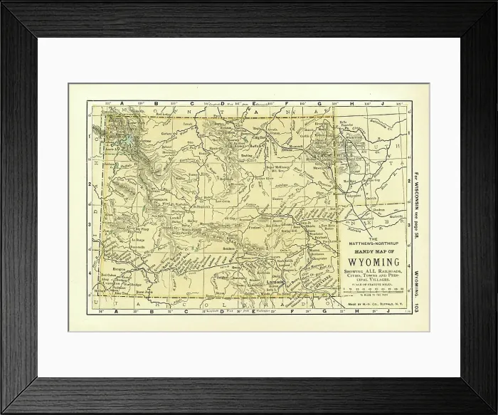 Framed Print : Wyoming USA map 1898 Framed Print : Wyoming USA map 1898