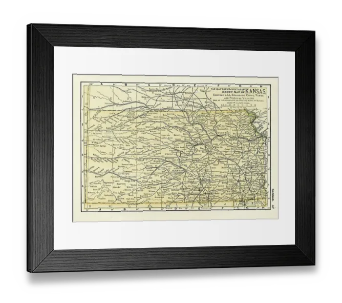 Framed Print : Kansas map 1898 Framed Print : Kansas map 1898