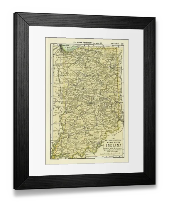 Framed Print : Indiana map 1898 Framed Print : Indiana map 1898