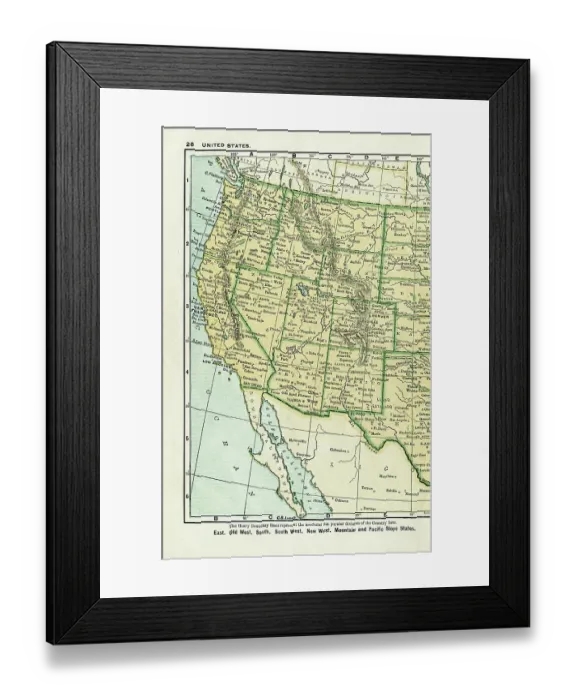 Framed Print : United States western states map 1898 Framed Print : United States western states map 1898